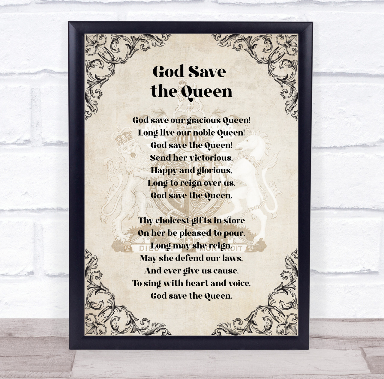 National Anthem God Save The Queen Vintage Royal Emblem Wall Art Print