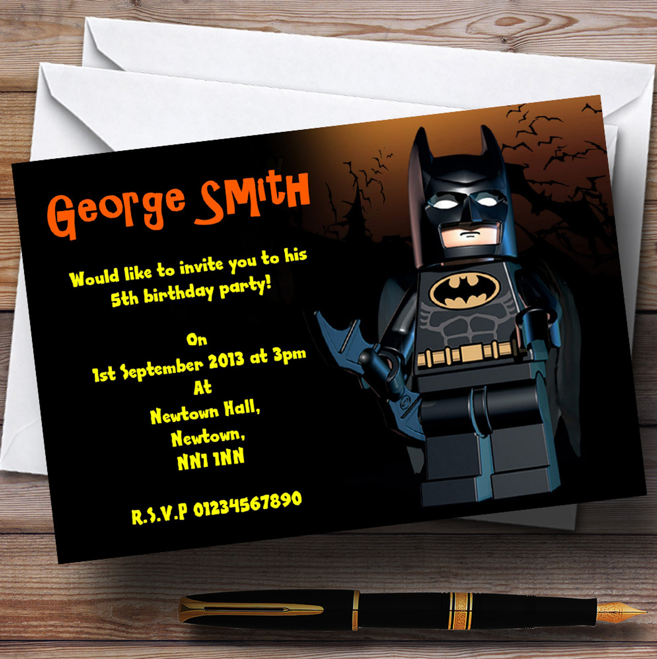 Lego Batman Personalized Children's Party Invitations - Red Heart Print lego-batman-personalized-children-s-party-invitations-red-heart-print