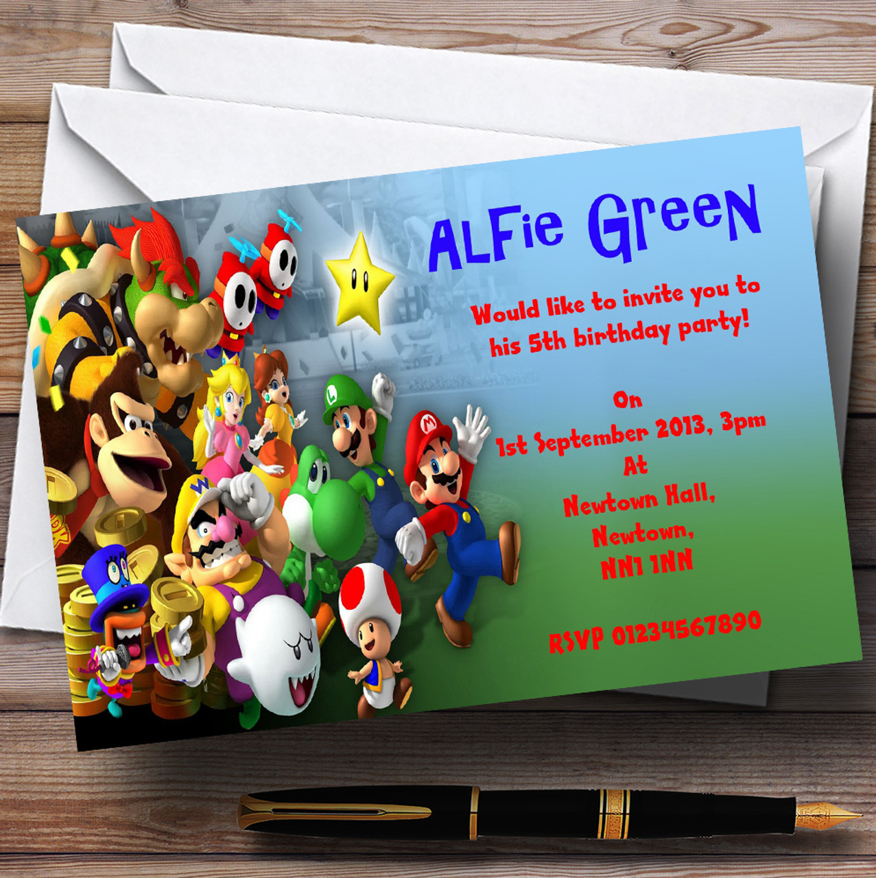 Super Mario Invitations Birthday Party Invites & Envelopes WRITE ON