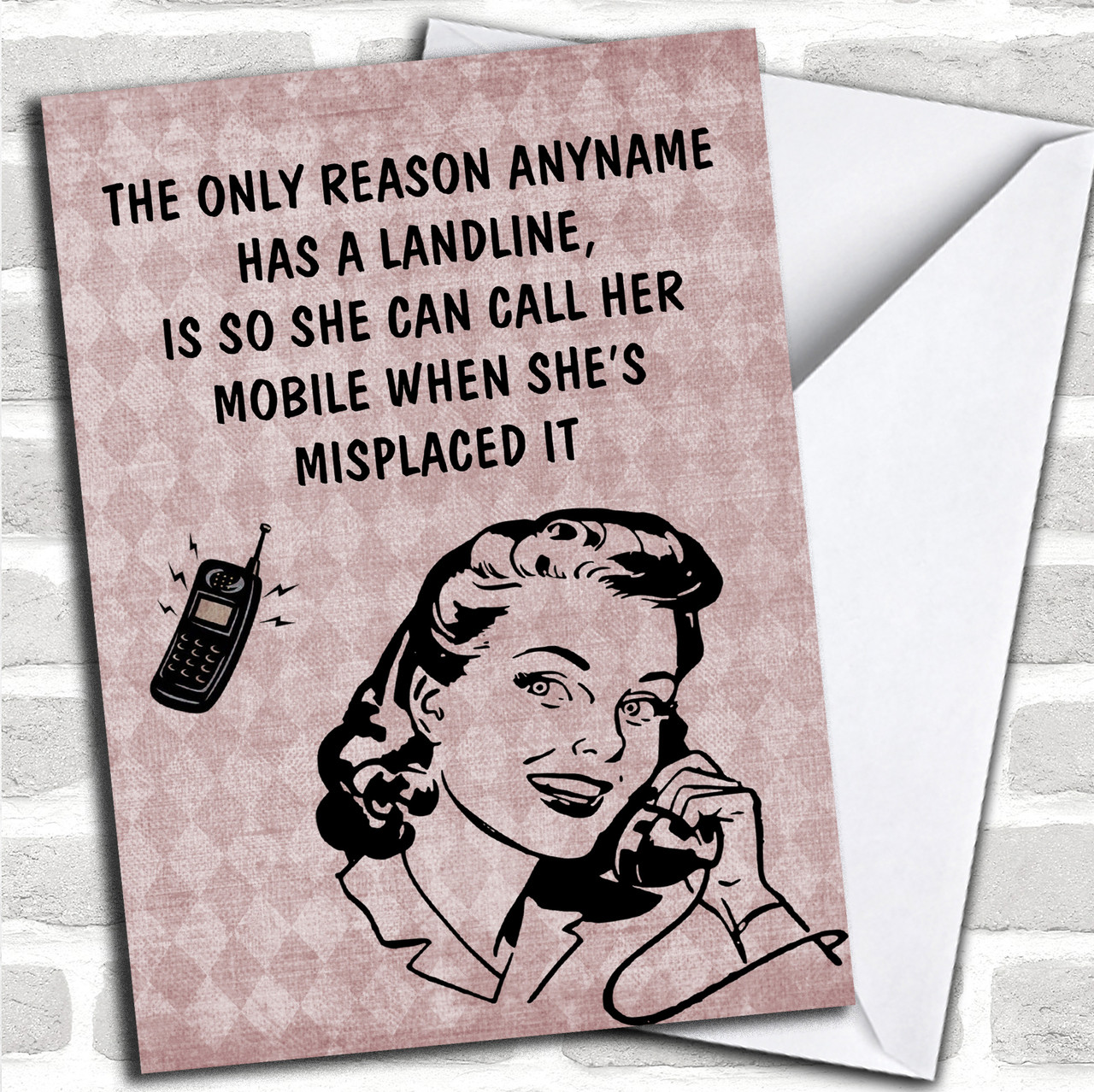 Funny Joke Retro Mobile Phone Landline Personalized Birthday Card Red