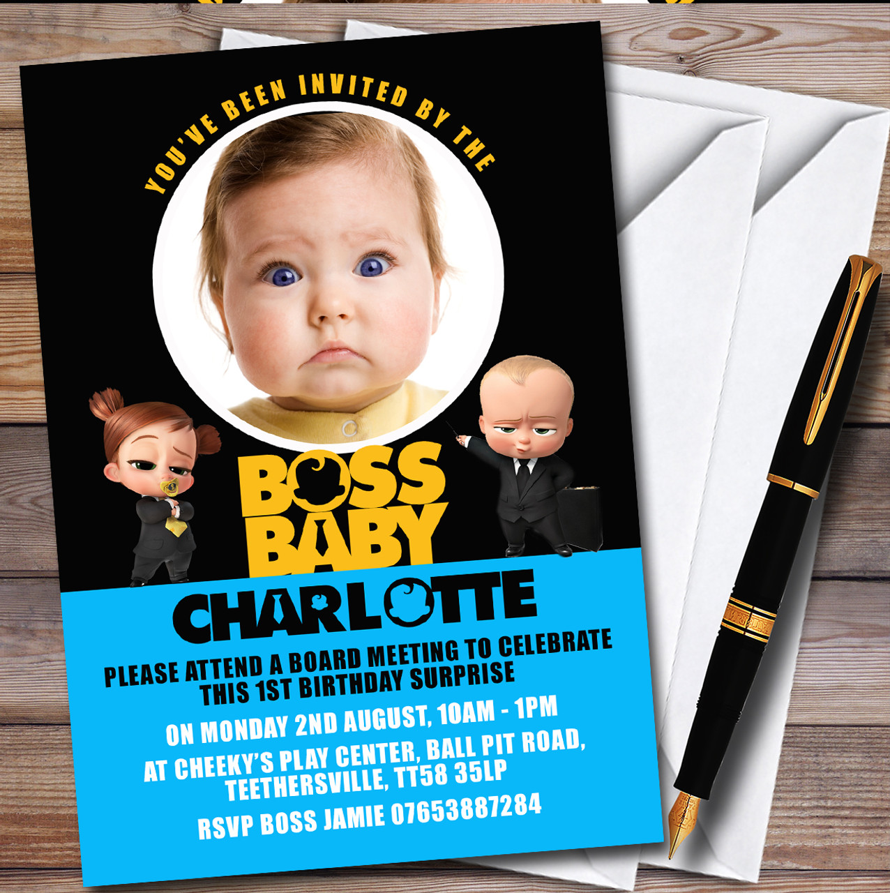 Boss Baby Photo personalized Children's Kids Birthday Party Invitations