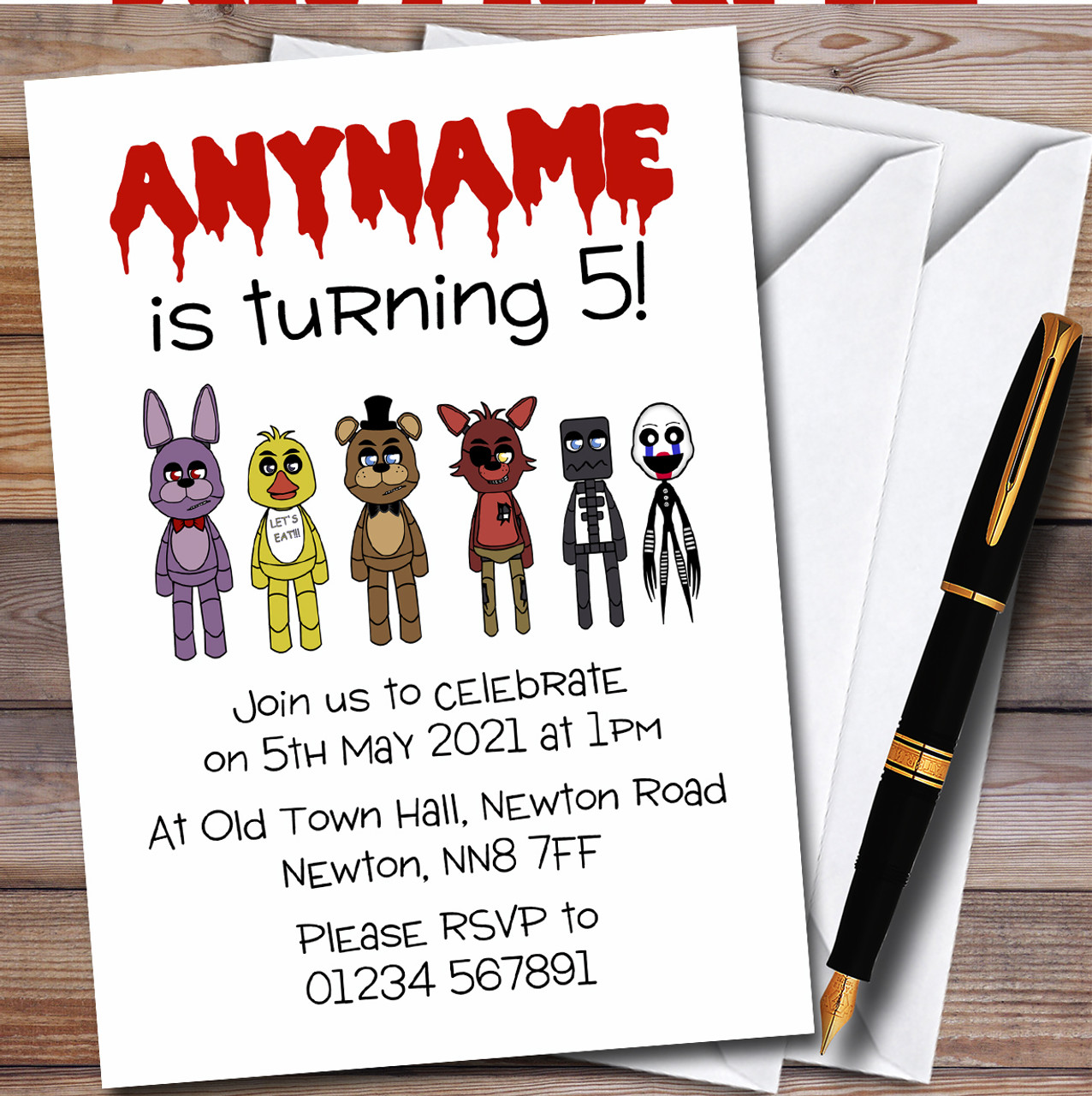 Personalized Five Nights At Freddy's Fnaf Party Children's