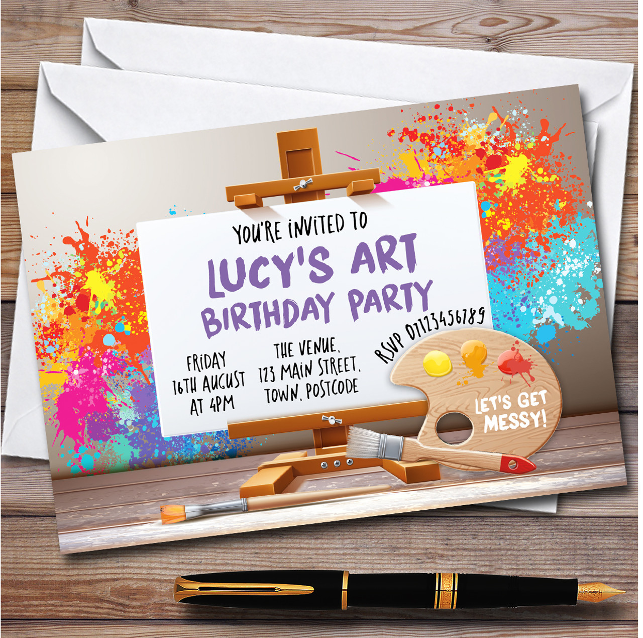 Art Painting Crafts personalized Children's Kids Birthday Party Invitations - Red Heart Print art-painting-crafts-personalized-children-s-kids-birthday-party-invitations-red-heart-print