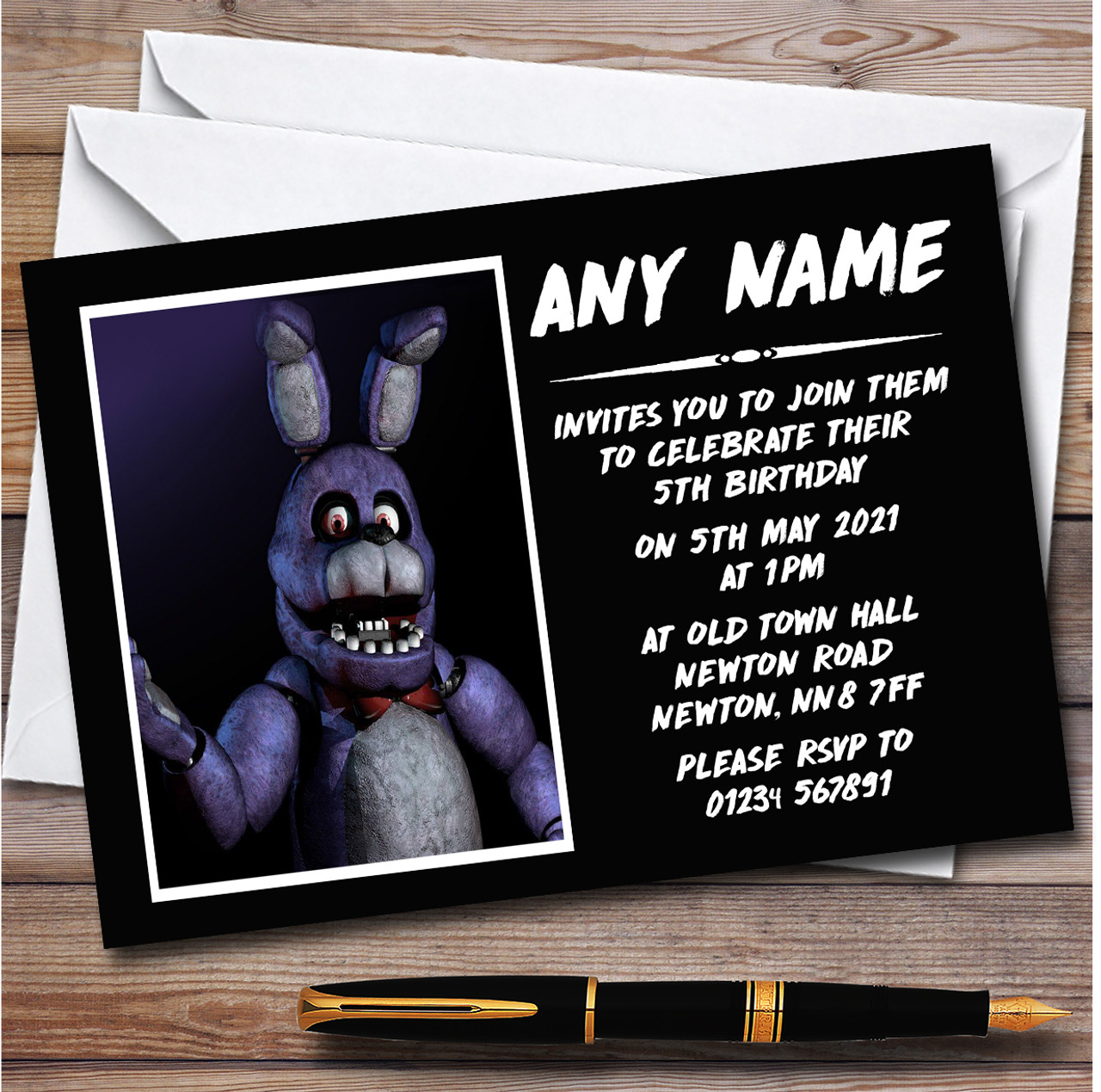 Personalized Fnaf Five Nights At Freddy's Bonnie Children's Birthday Card -  Red Heart Print