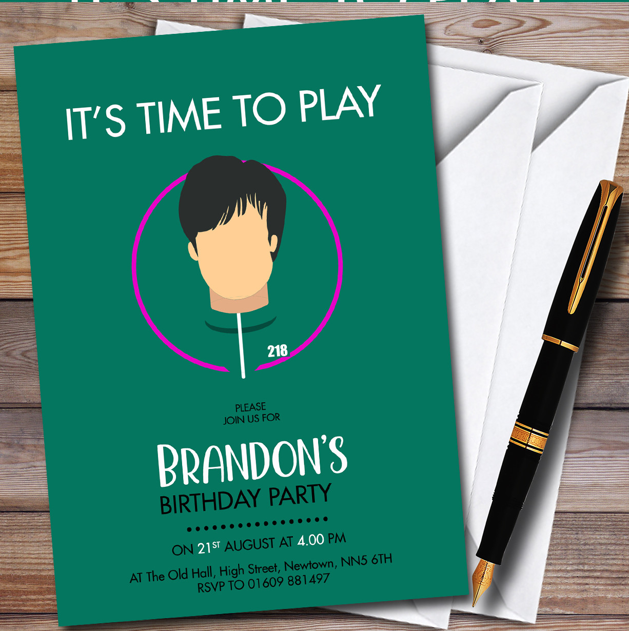 Cho Sang-Woo Squid Game Character personalized Birthday Party Invitations -  Red Heart Print