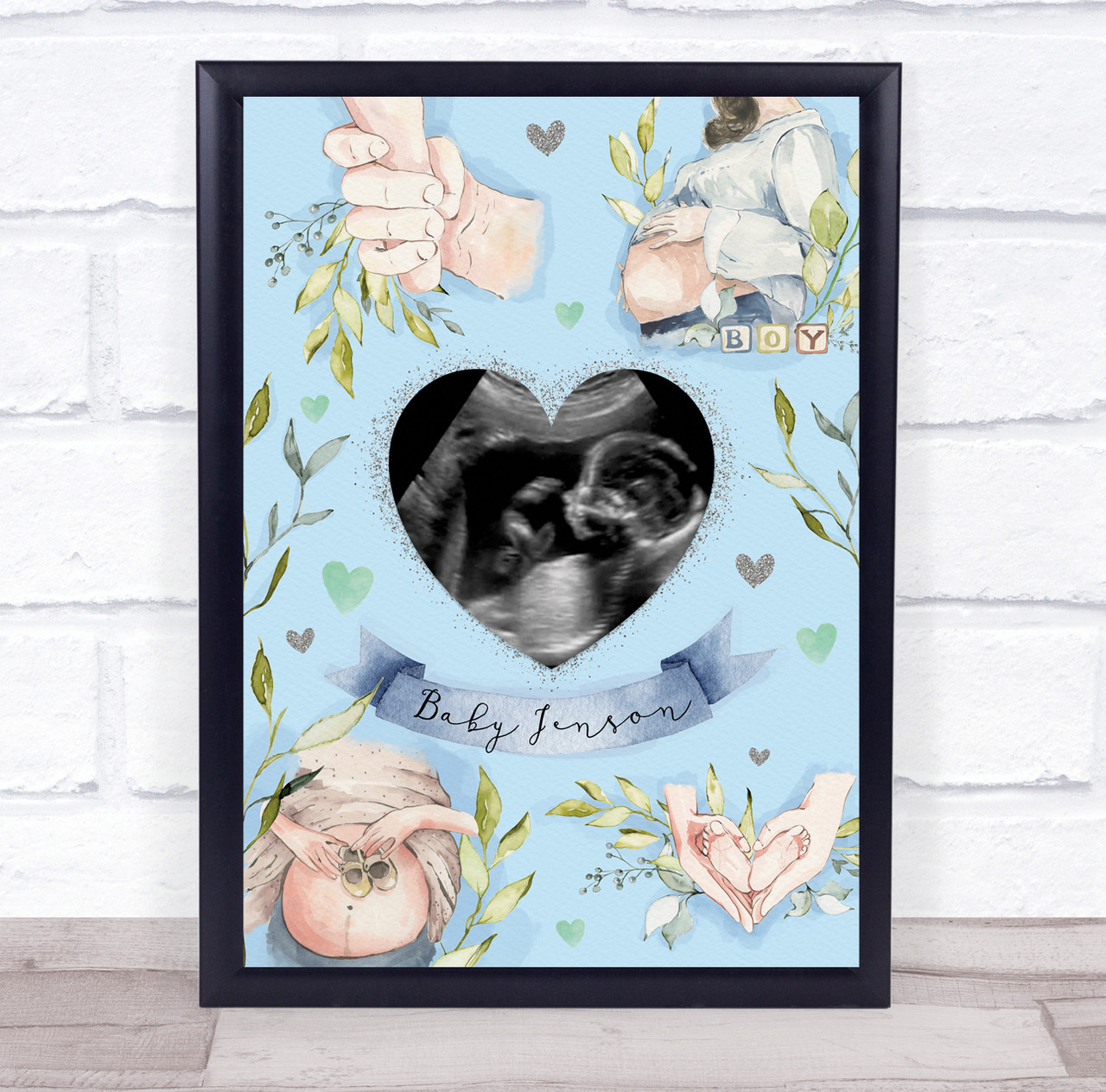 Baby Boy Pregnancy Scan Picture Photo Keepsake Gift Print - Red Heart Print