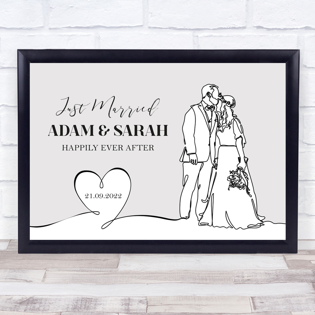 Just Married Wedding Day Line Art Details Personalized Gift Art Print - Red Heart Print just-married-wedding-day-line-art-details-personalized-gift-art-print-red-heart-print