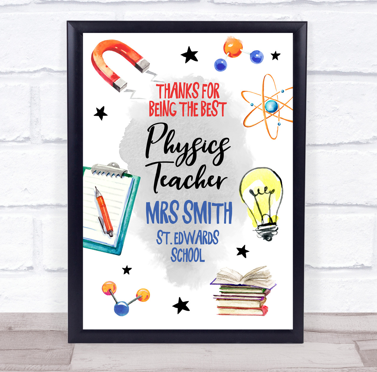 Thanks For Being The Best Physics Teacher Science Personalized Gift Print -  Red Heart Print