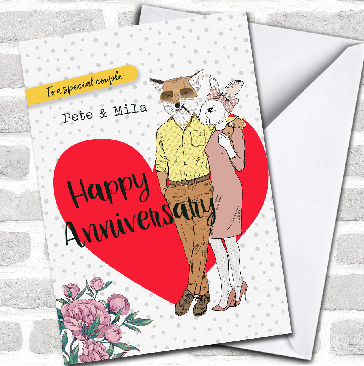 Happy Anniversary Card, Personalized Anniversary Card, Floral