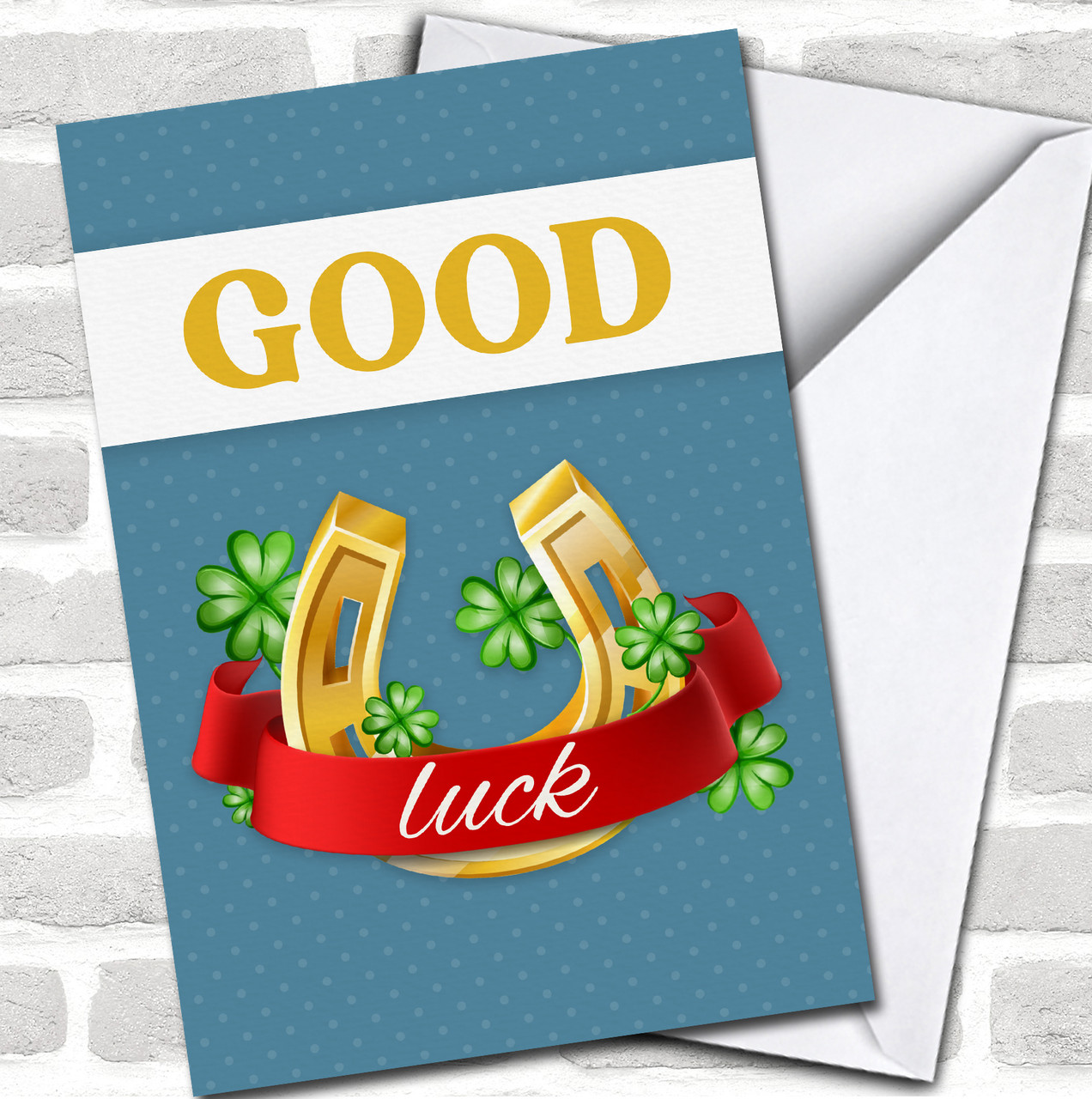 Good Luck Card, Horseshoe and Four Leaf Clover