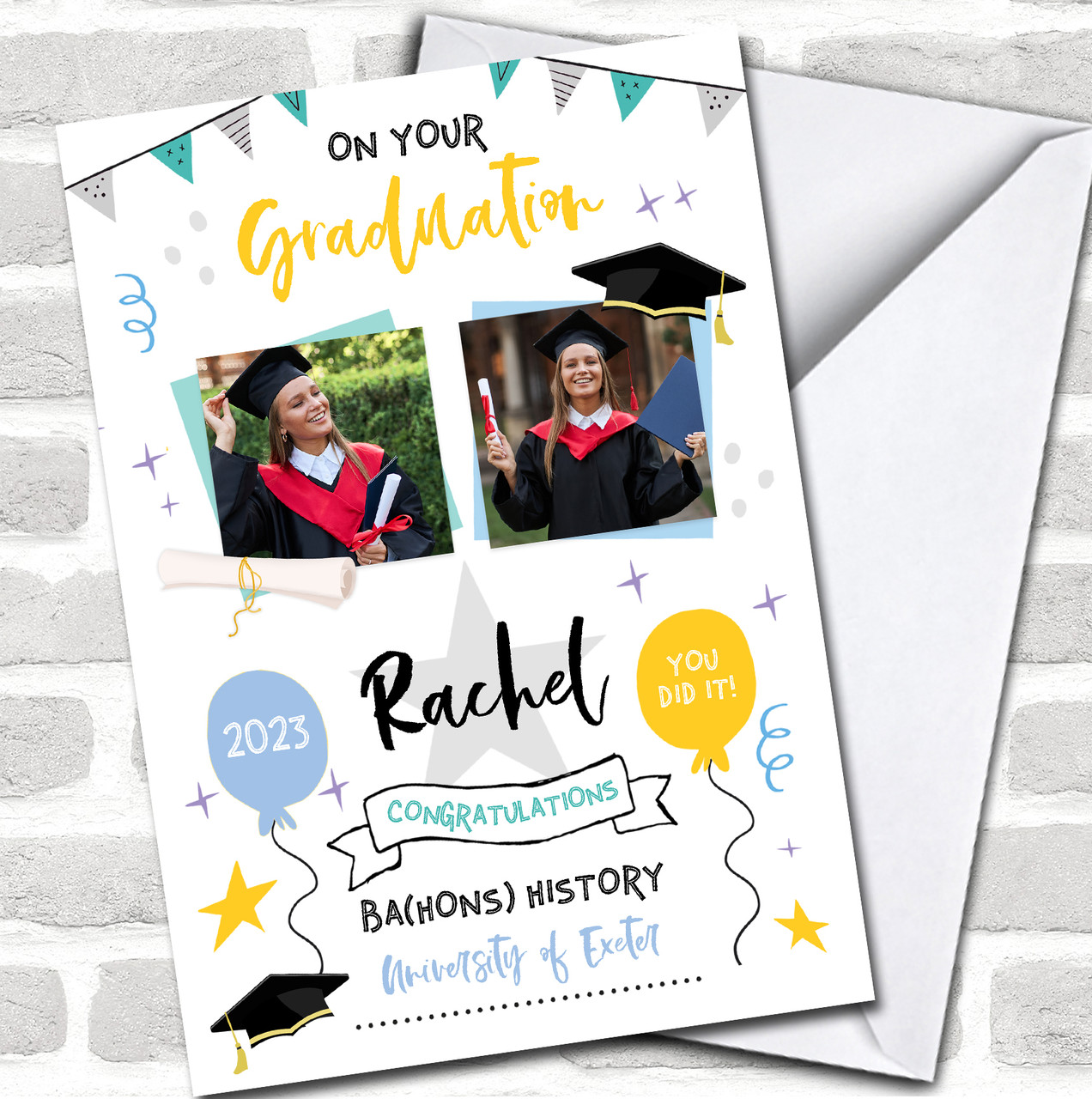 Graduation Congratulations Photo Balloons Playful University Personalized  Card - Red Heart Print