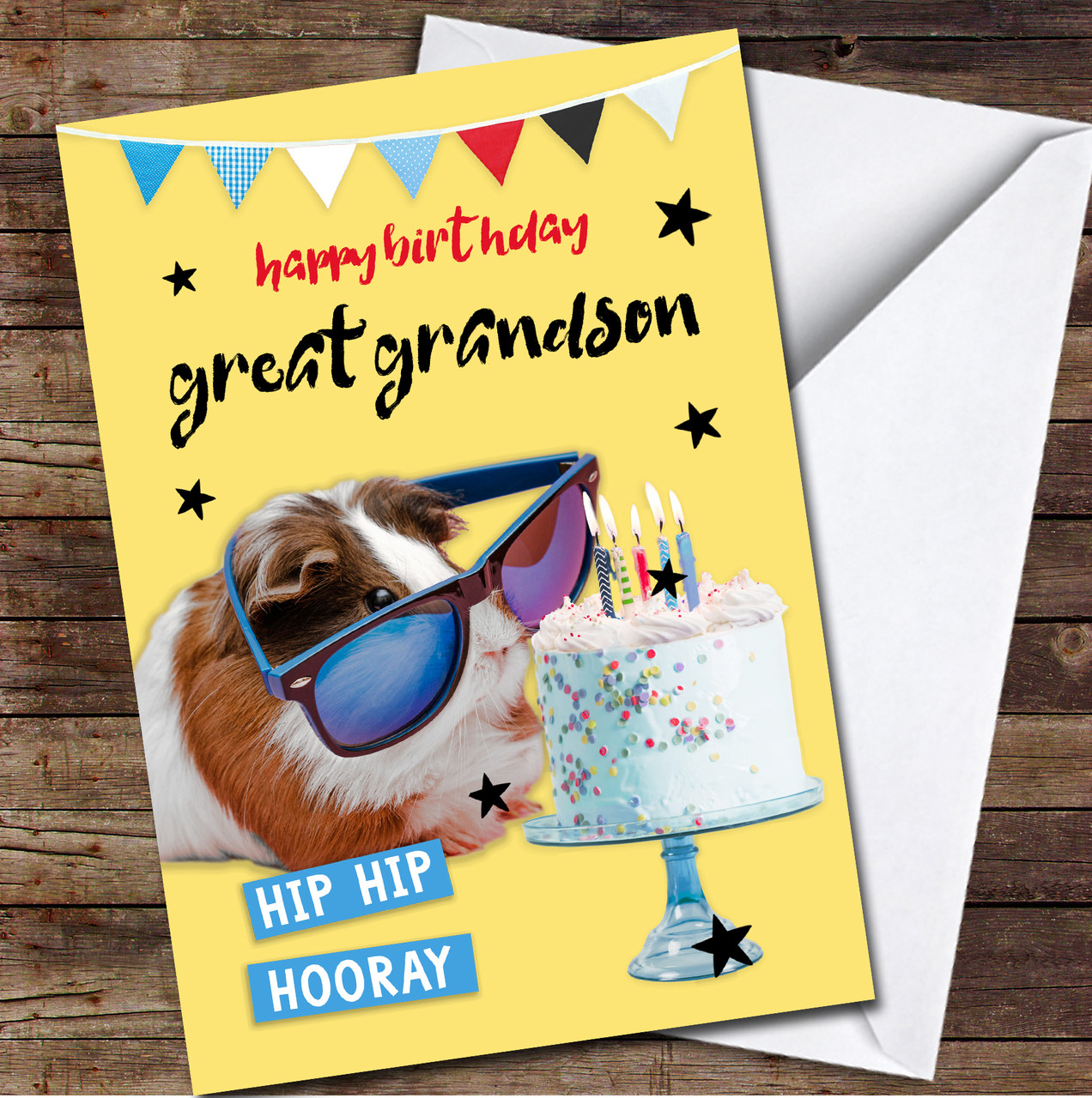 Great Grandson Happy Guinea Pig Fun Party Yellow Personalized Birthday Card - Red Heart Print 1000-s-of-premium-printable-birthday-cards-free