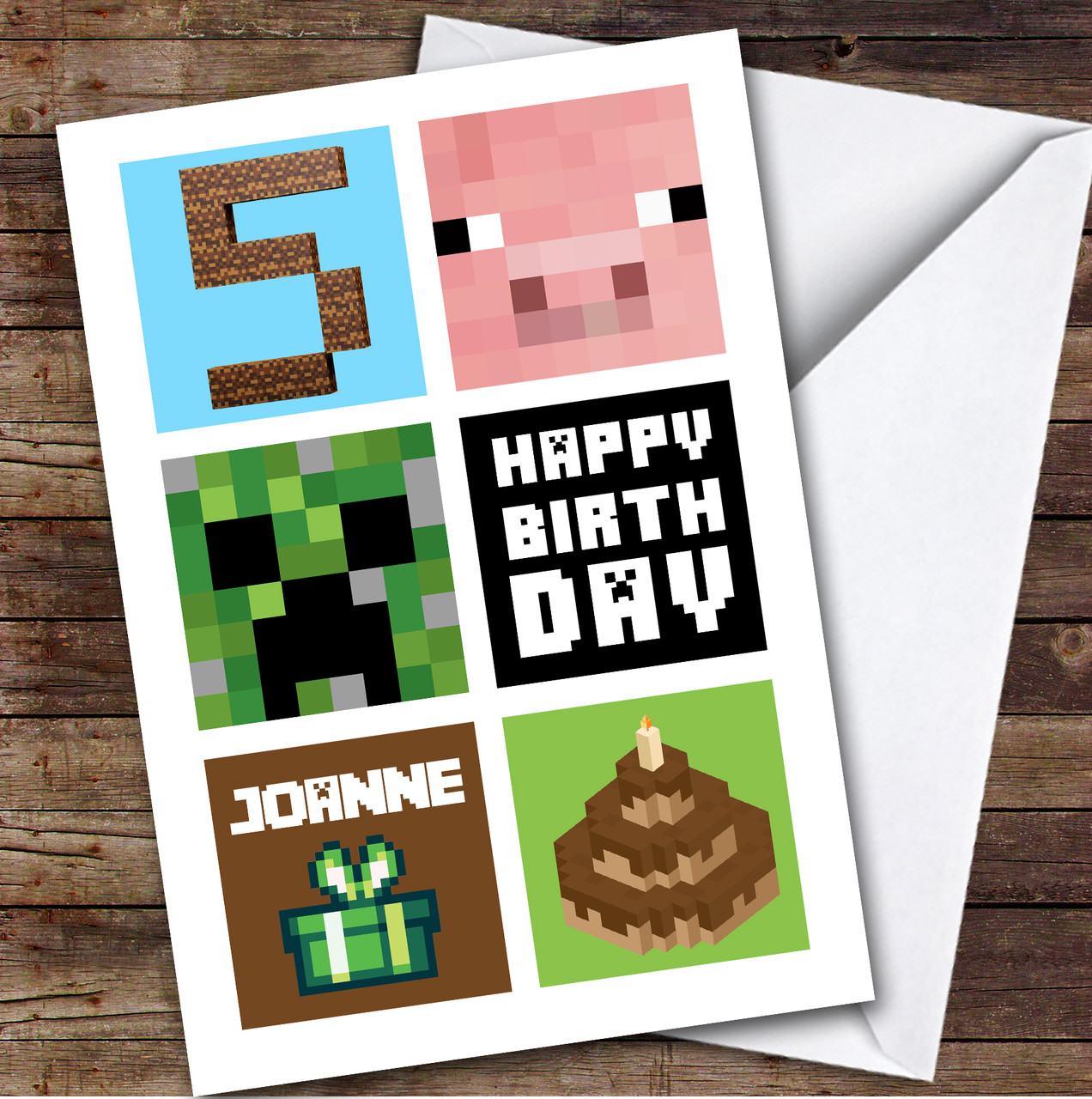 Minecraft 30th Birthday Age 5 Personalized Kids Children's Birthday Card - Red Heart Print minecraft-30th-birthday-age-5-personalized-kids-children-s-birthday-card-red-heart-print