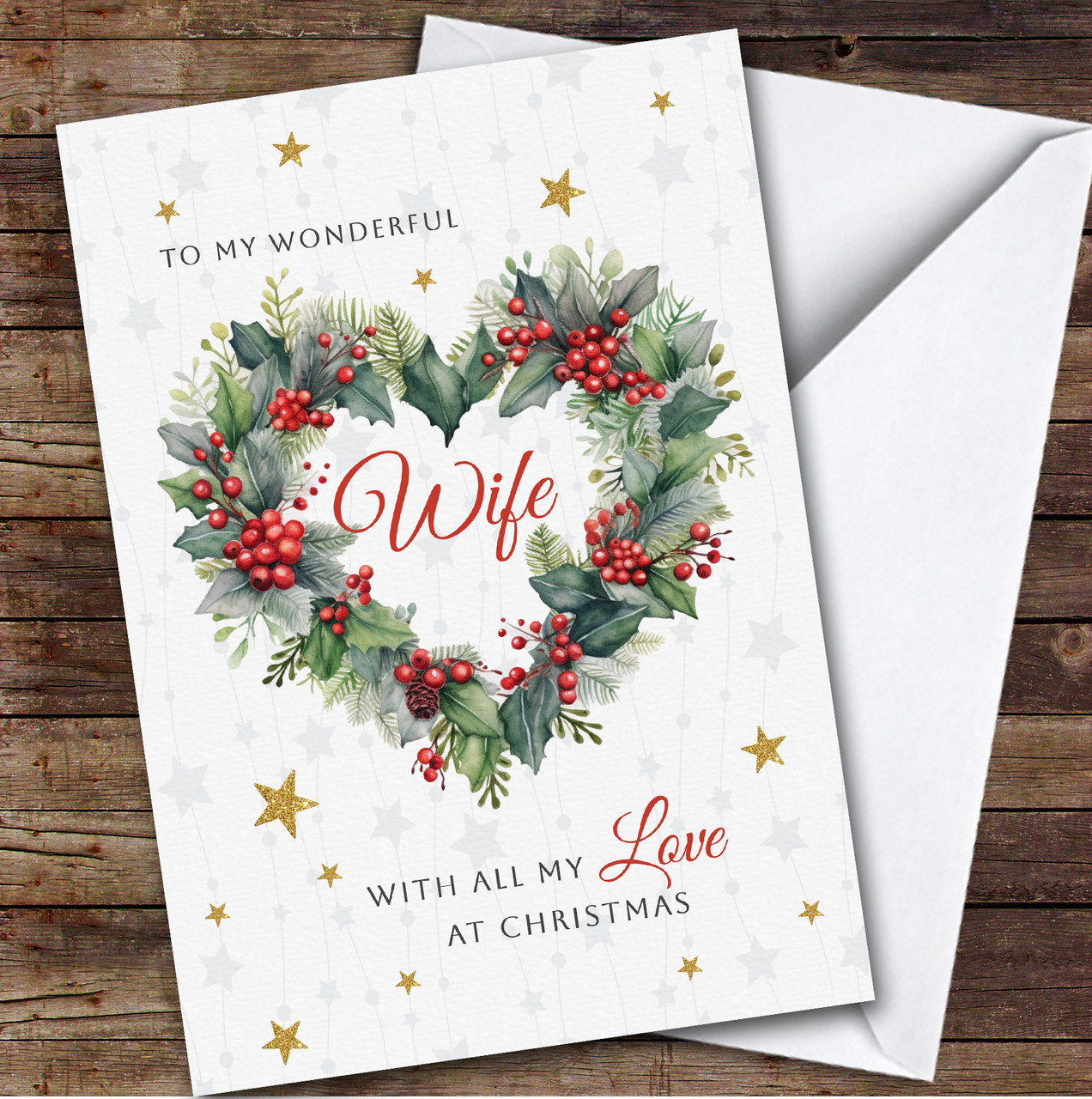 wonderful wife heart wreath custom greeting personalized christmas