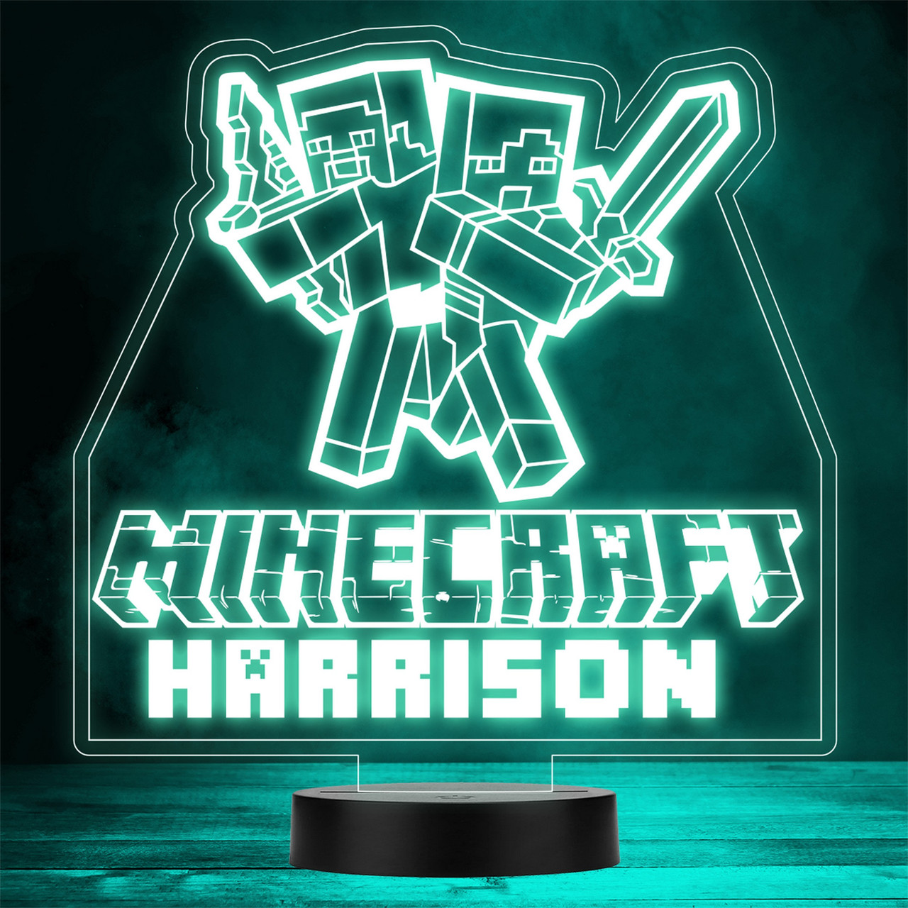 Minecraft Logo Character Steve & Alex Gamer LED Lamp Personalized
