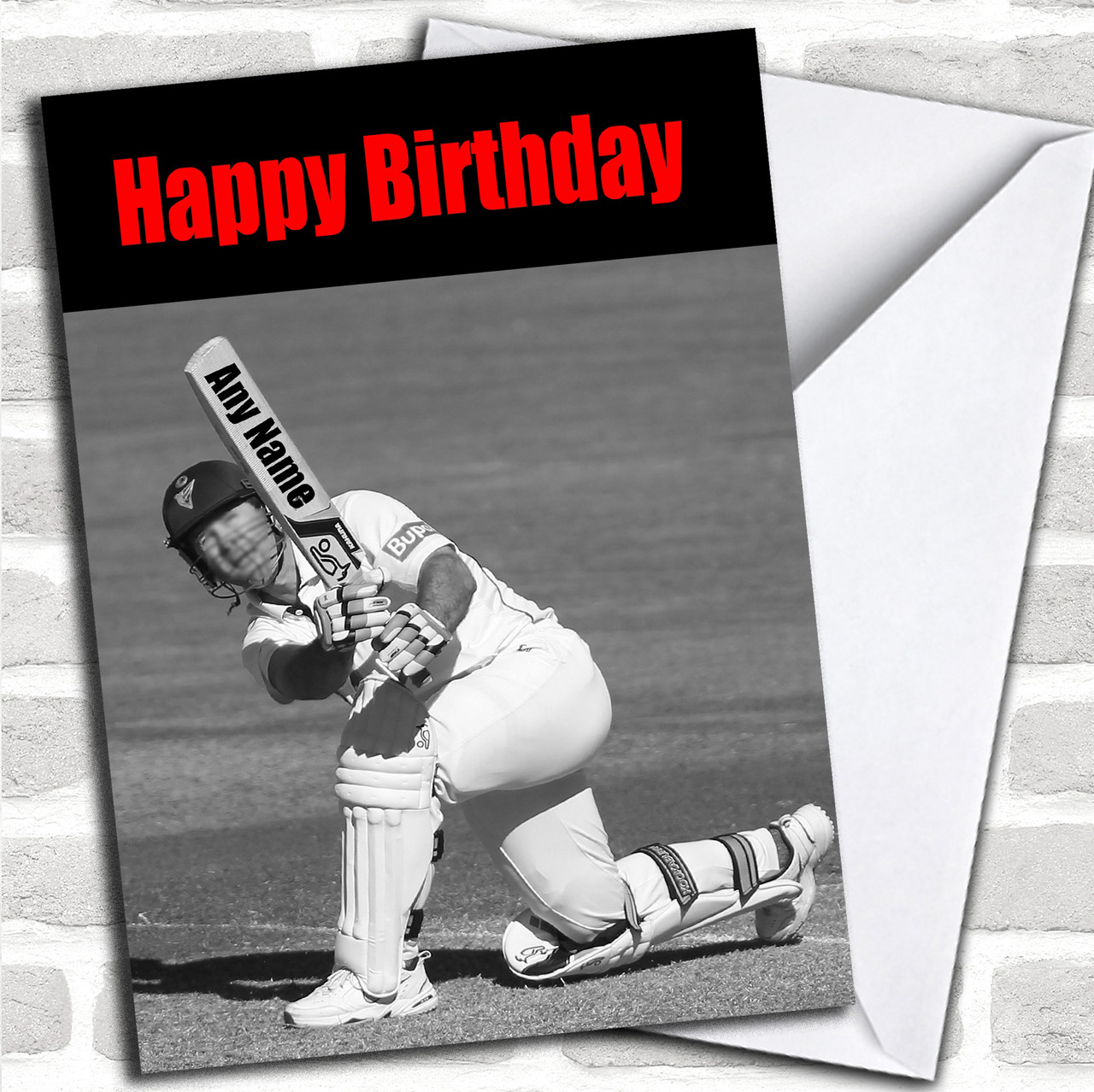 Cricket Fan Bat Funny Personalized Birthday Card - Red Heart Print