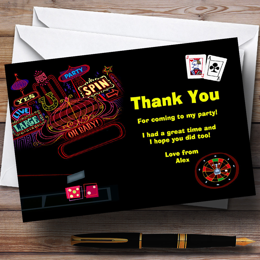 las vegas casino personalized birthday party thank you cards - red