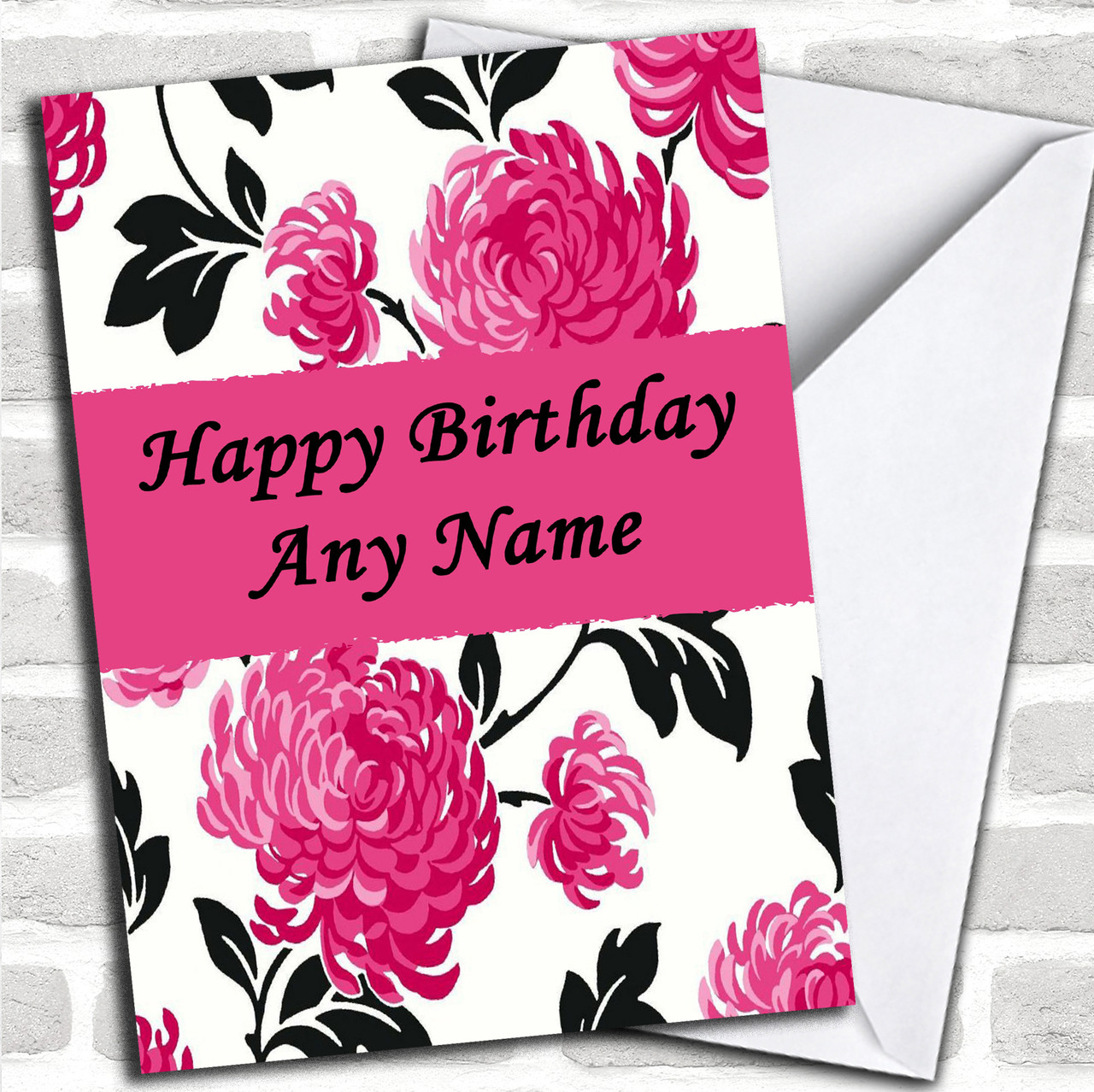 Beautiful Black White & Pink Vintage Floral Personalized Birthday Card - Red  Heart Print