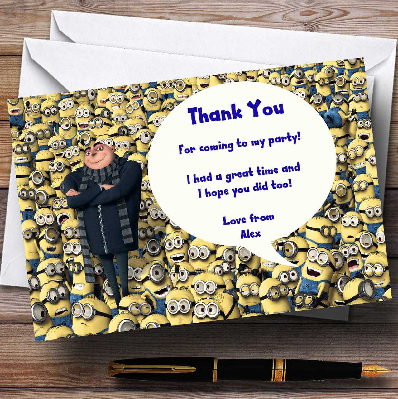 Minions Despicable Me Personalized Children's Party Thank You Cards - Red  Heart Print