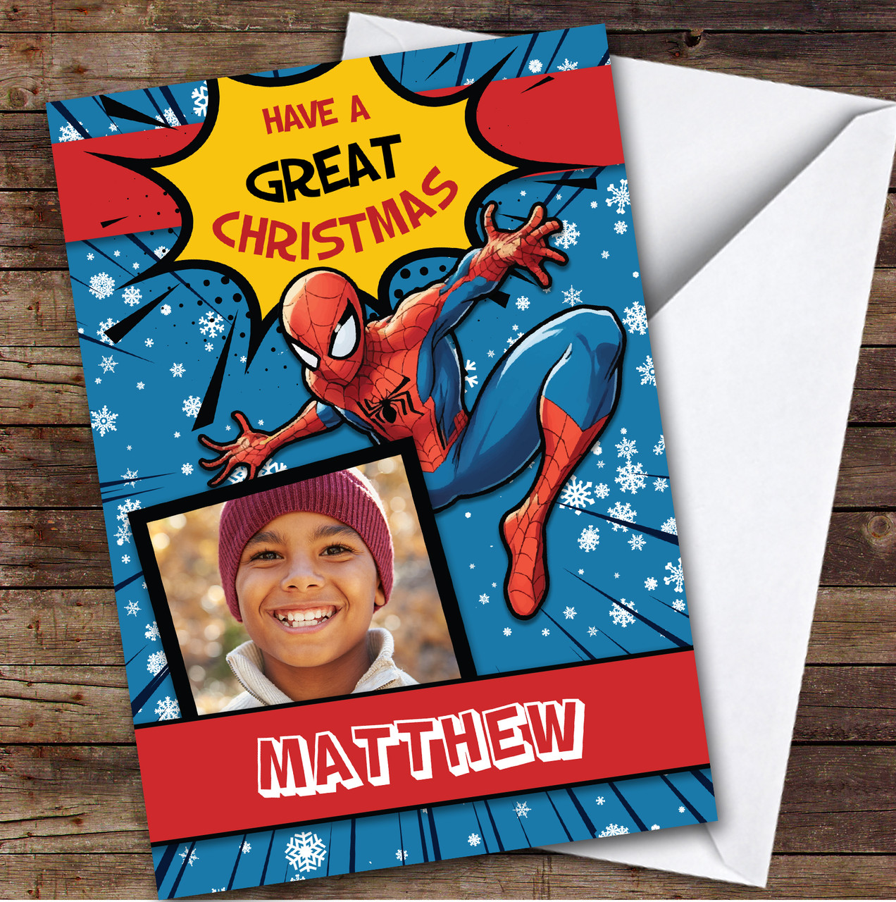 spiderman-comic-book-blue-photo-custom-kids-personalized-christmas-holiday-card-red-heart-print