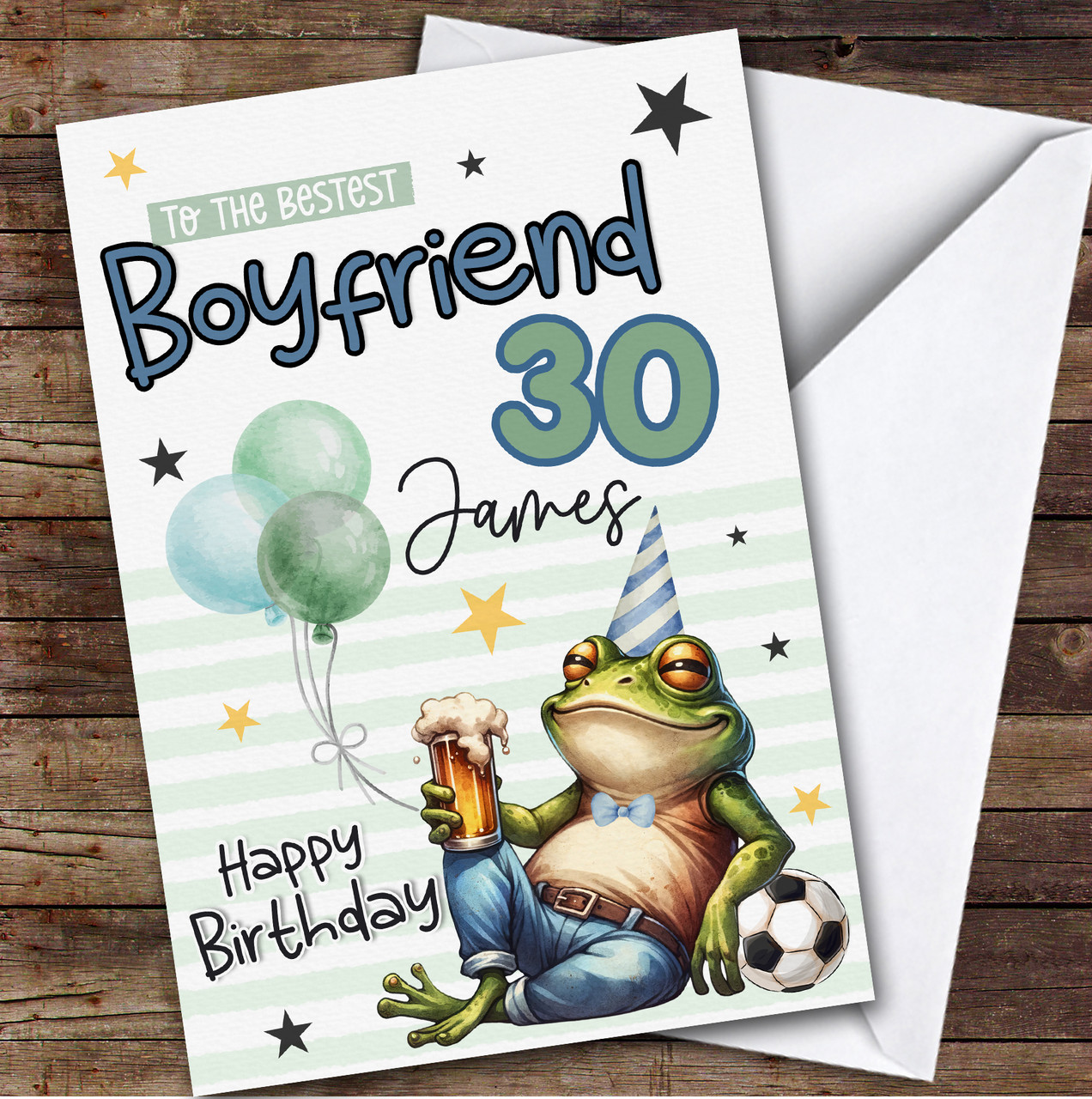 Personalized 30th Birthday Card For Boyfriend Frog Red Heart Print
