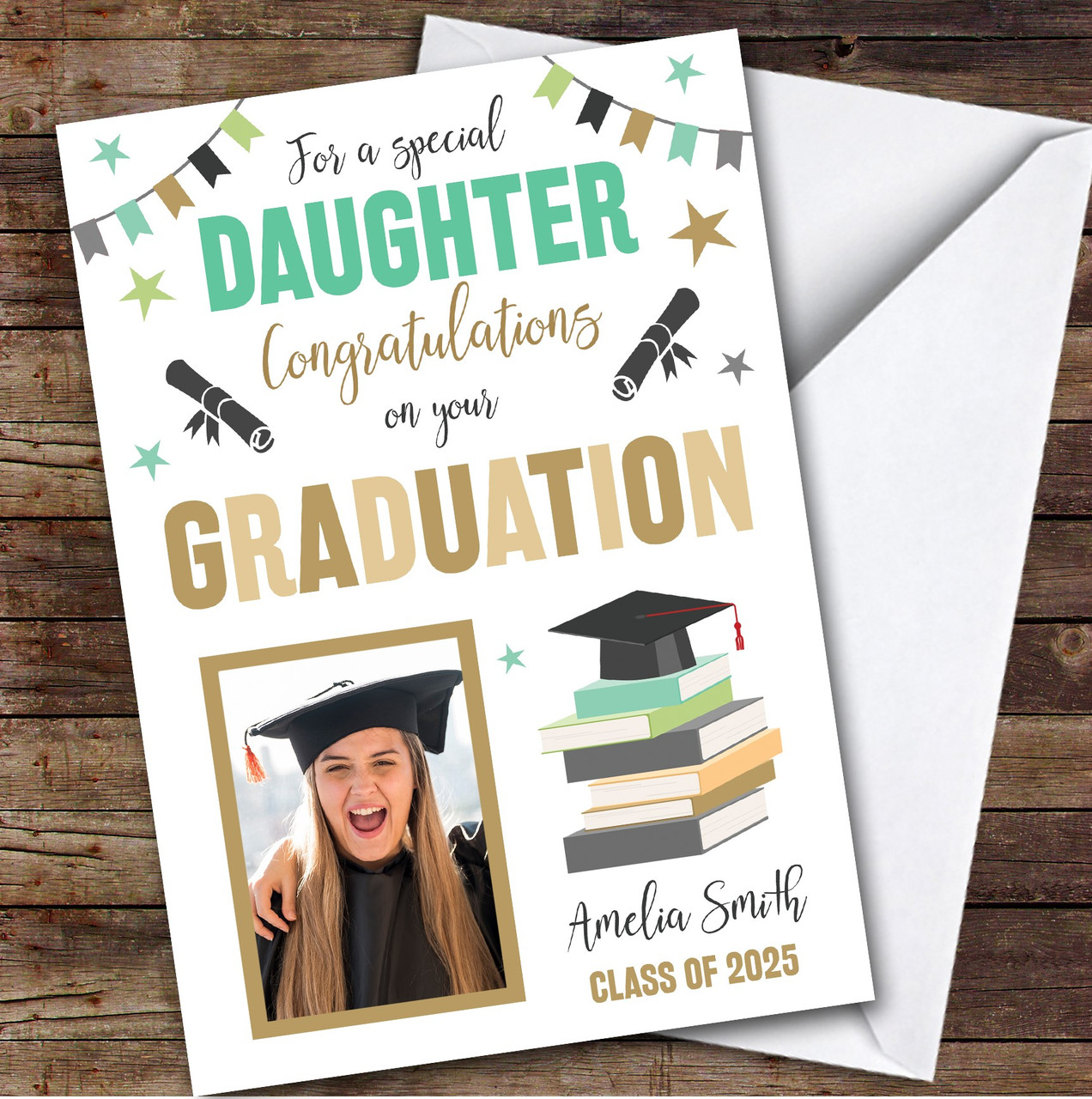 Personalized Graduation Card For Daughter Photo Books Hat - Red Heart Print