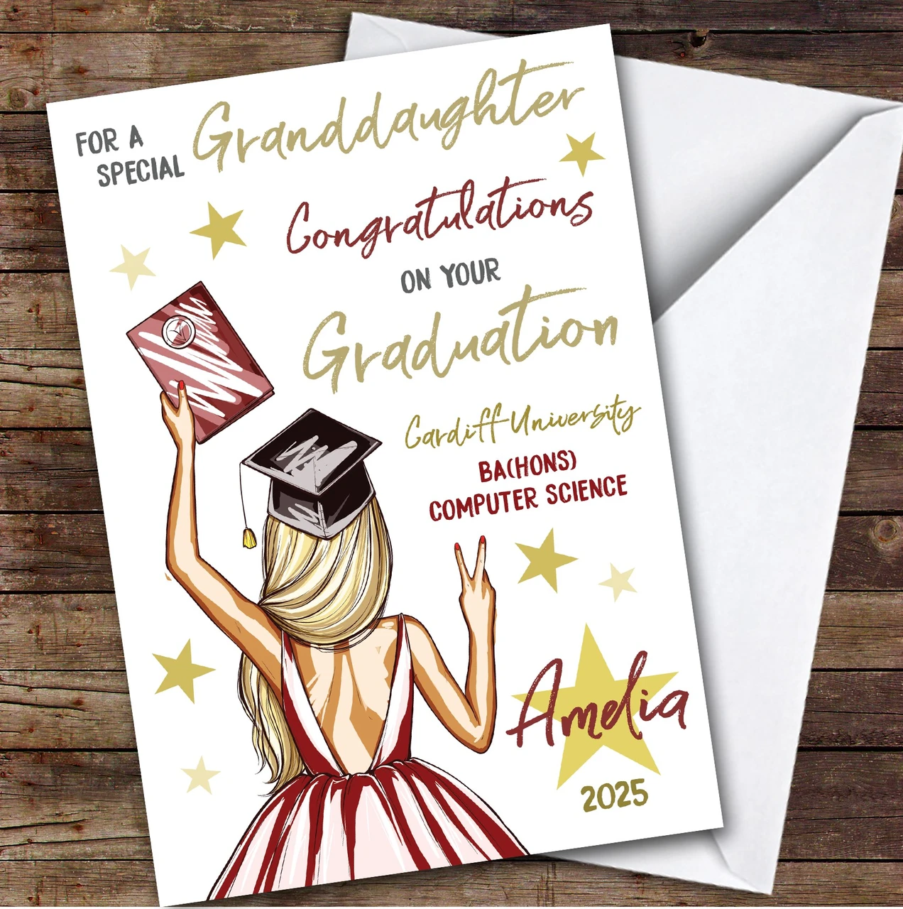 Personalized Graduation Card For Granddaughter Blonde Girl - Red Heart ...