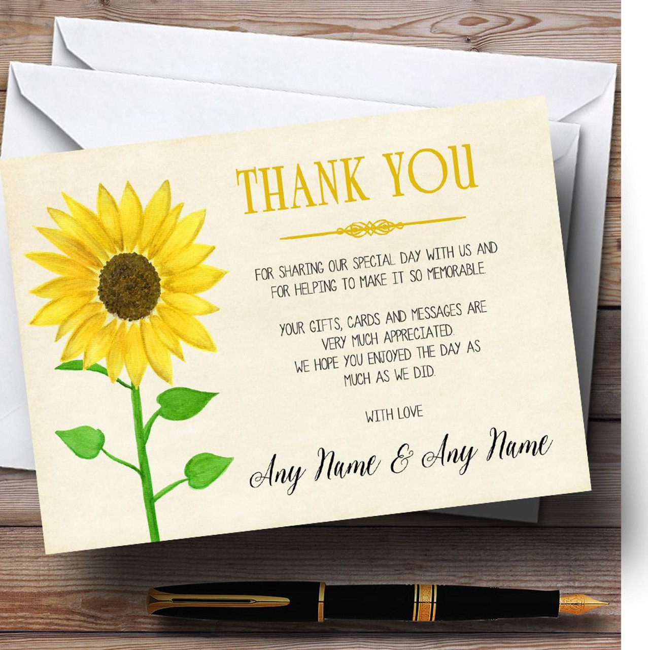 Vintage Sunflower Formal Personalized Wedding Thank You Cards - Red Heart Print sunflower-thank-you-card-printable-shower-or-birthday-instant-download-digital-printable-you-print-matches-invitation-n29-etsy