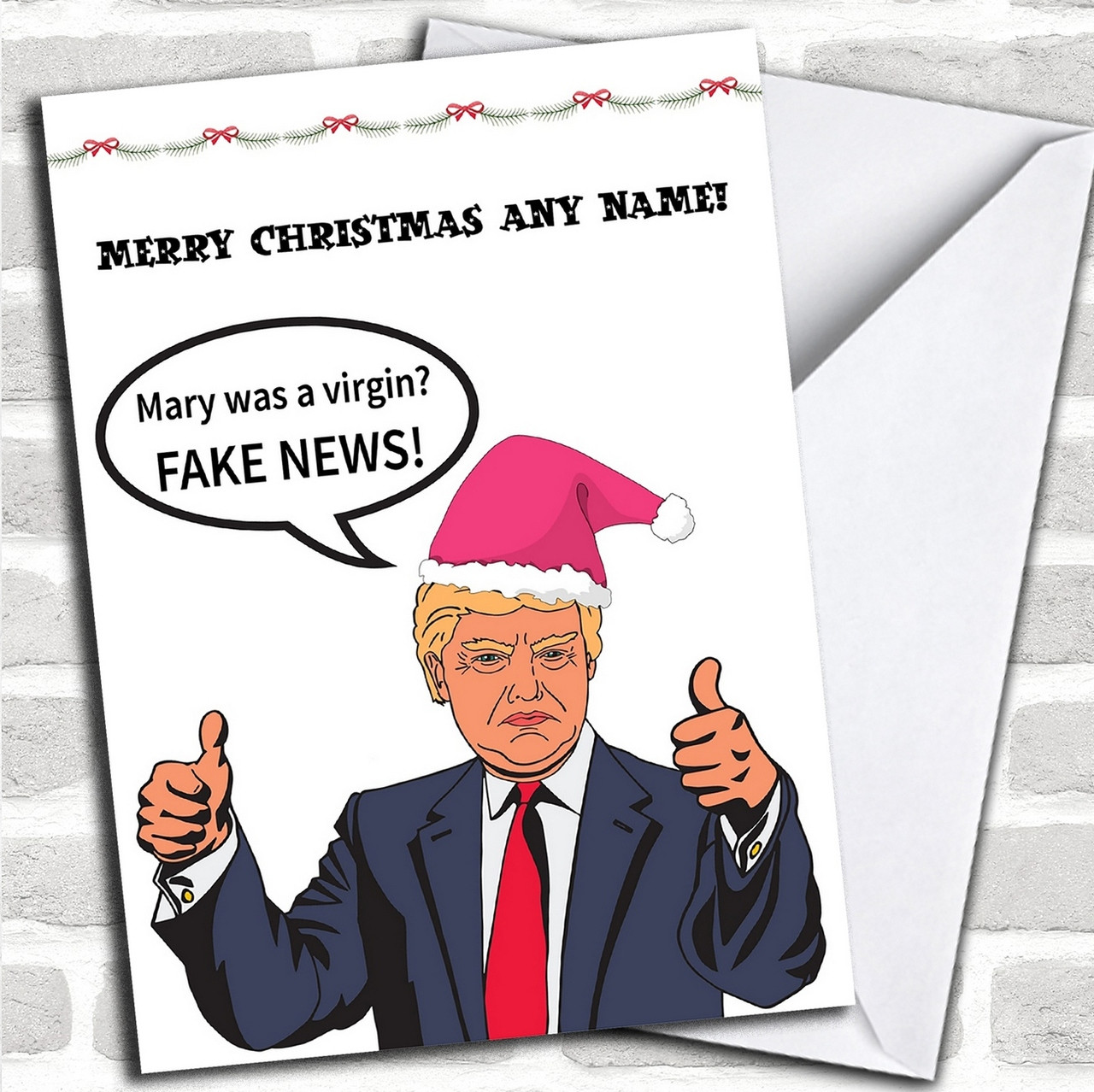 Funny Donald Trump Fake News Personalized Christmas Card Red Heart Print