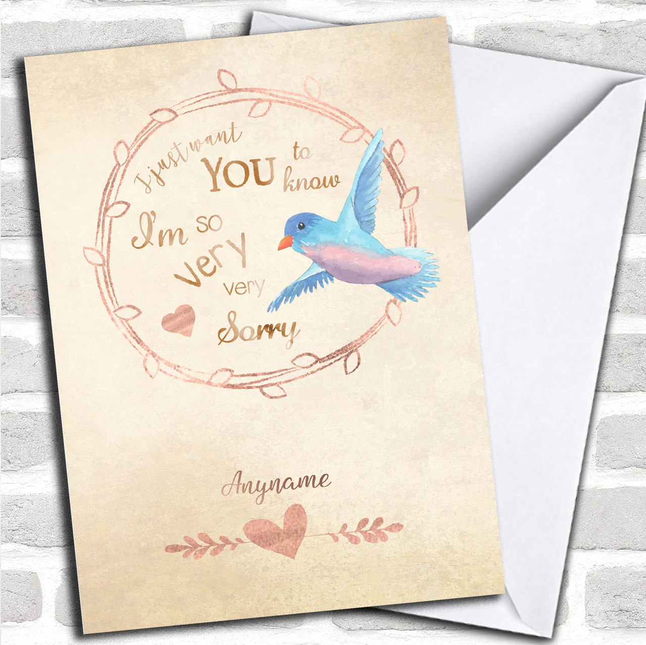 Bird Sorry Personalized Card - Red Heart Print