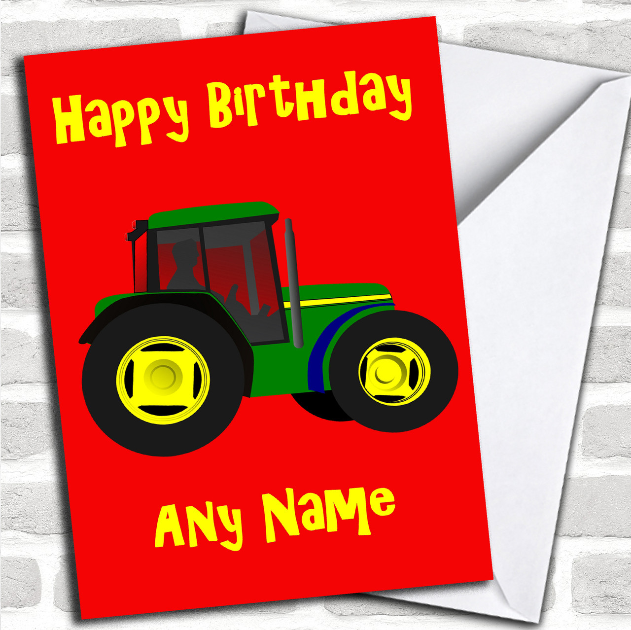 Green Tractor Personalized Birthday Card - Red Heart Print