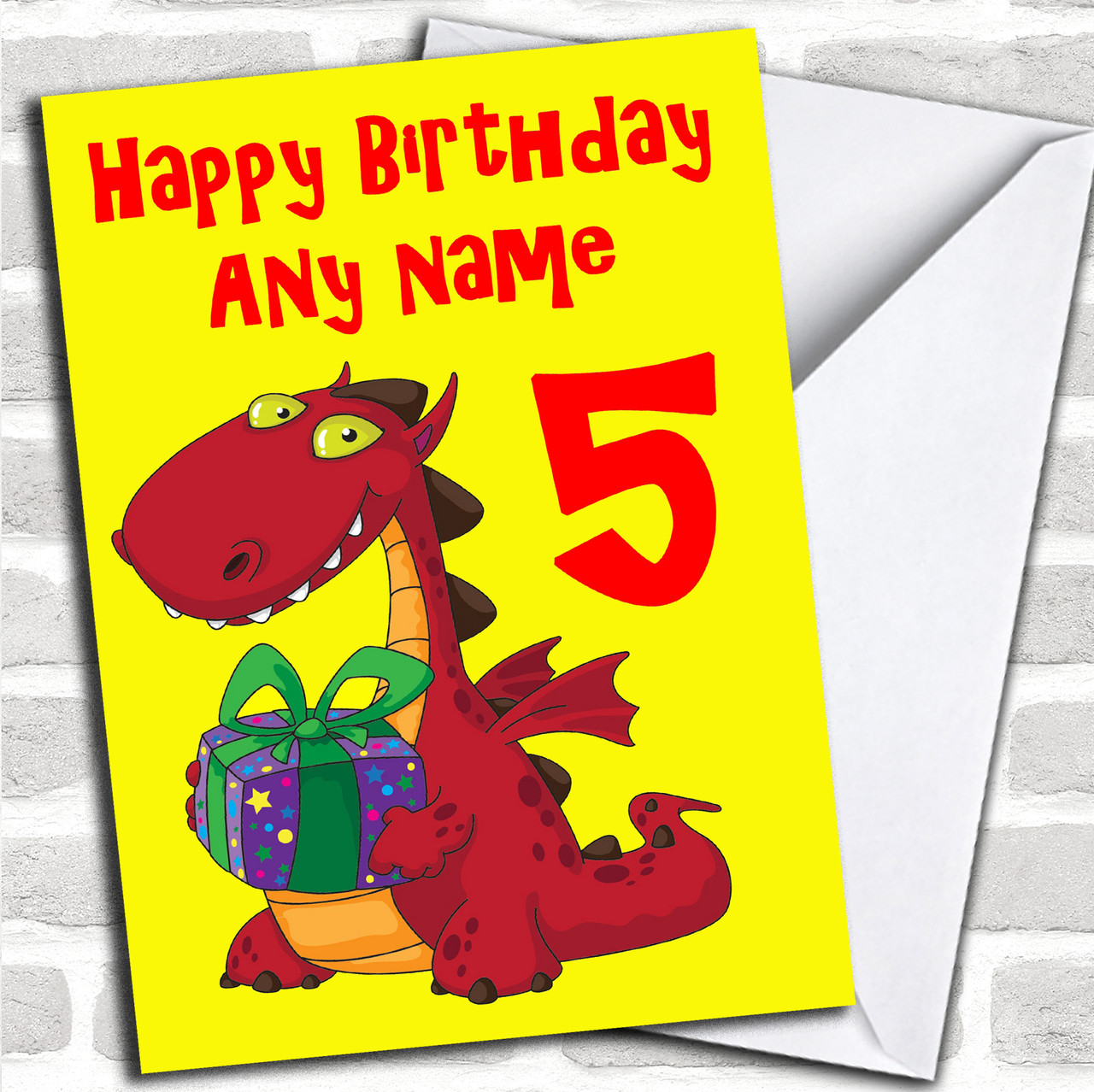 Birthday Dragon Personalized Birthday Card - Red Heart Print