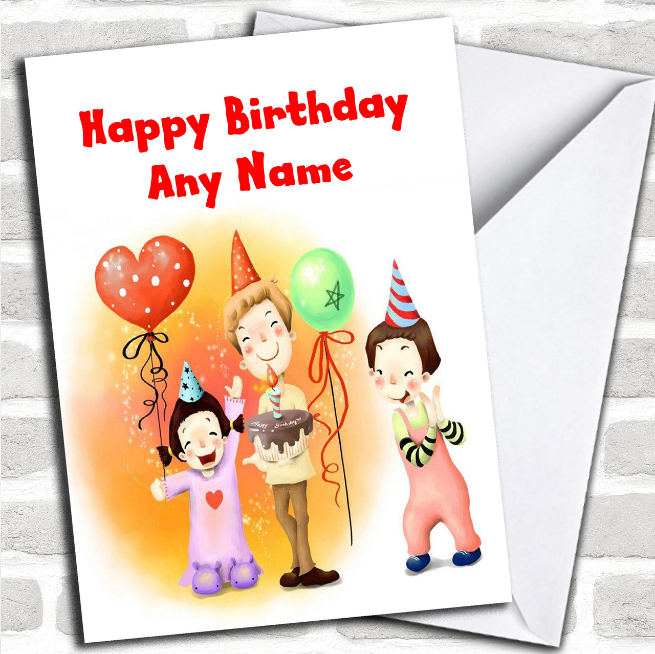Fun Party Personalized Children's Birthday Card - Red Heart Print