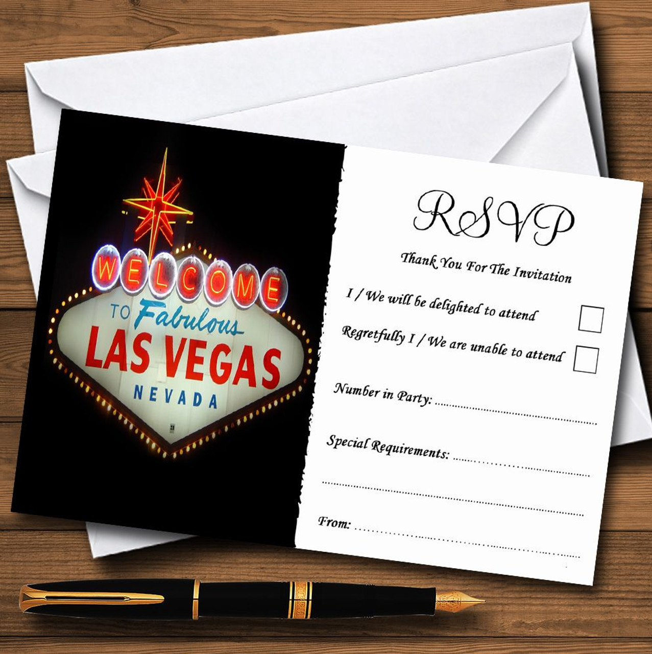 Las Vegas Sign Fabulous Personalized RSVP Cards - Red Heart Print