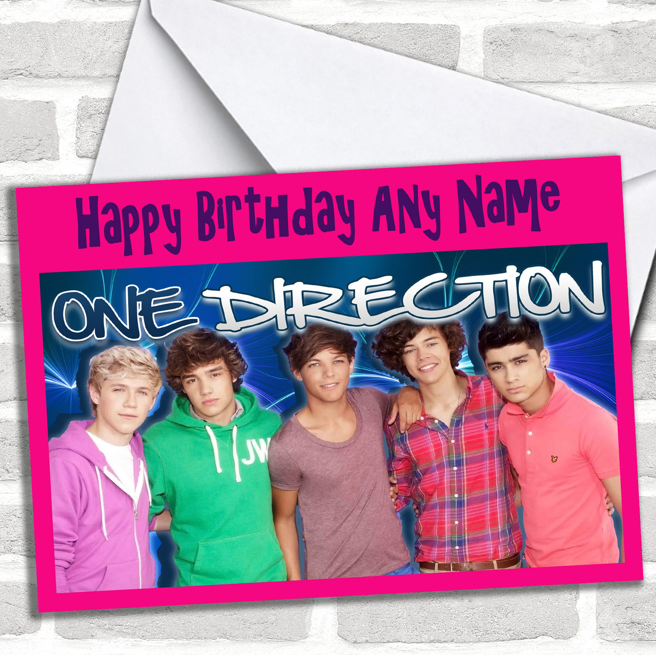 One Direction Personalized Birthday Card - Red Heart Print