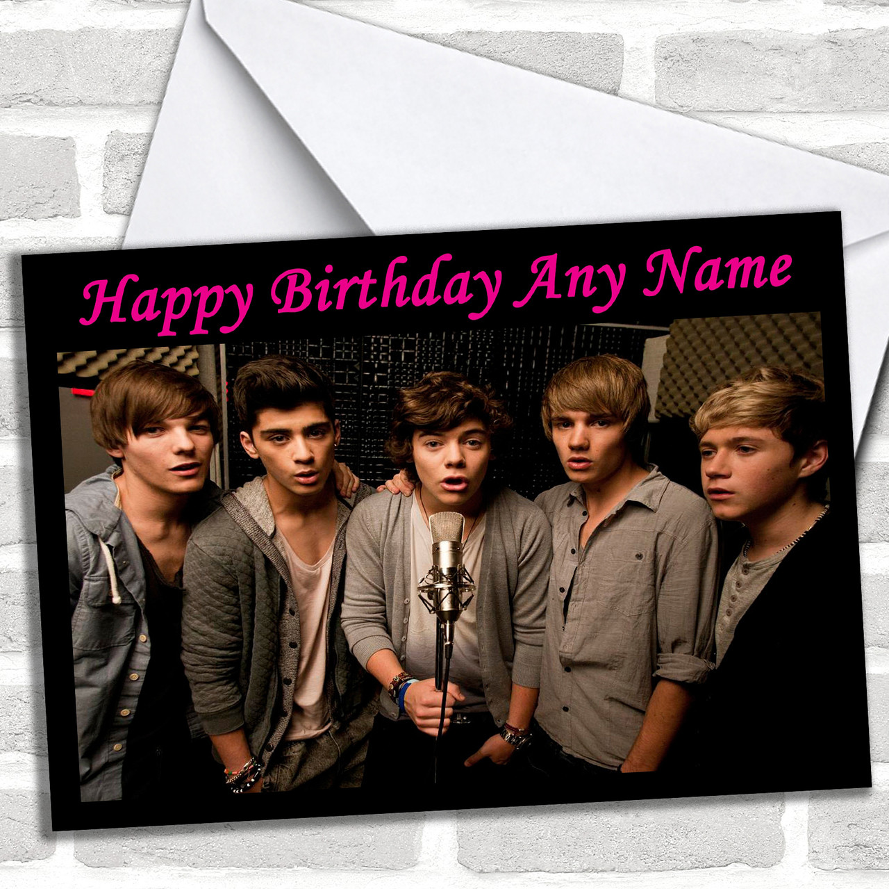 One Direction Boys Personalized Birthday Card - Red Heart Print