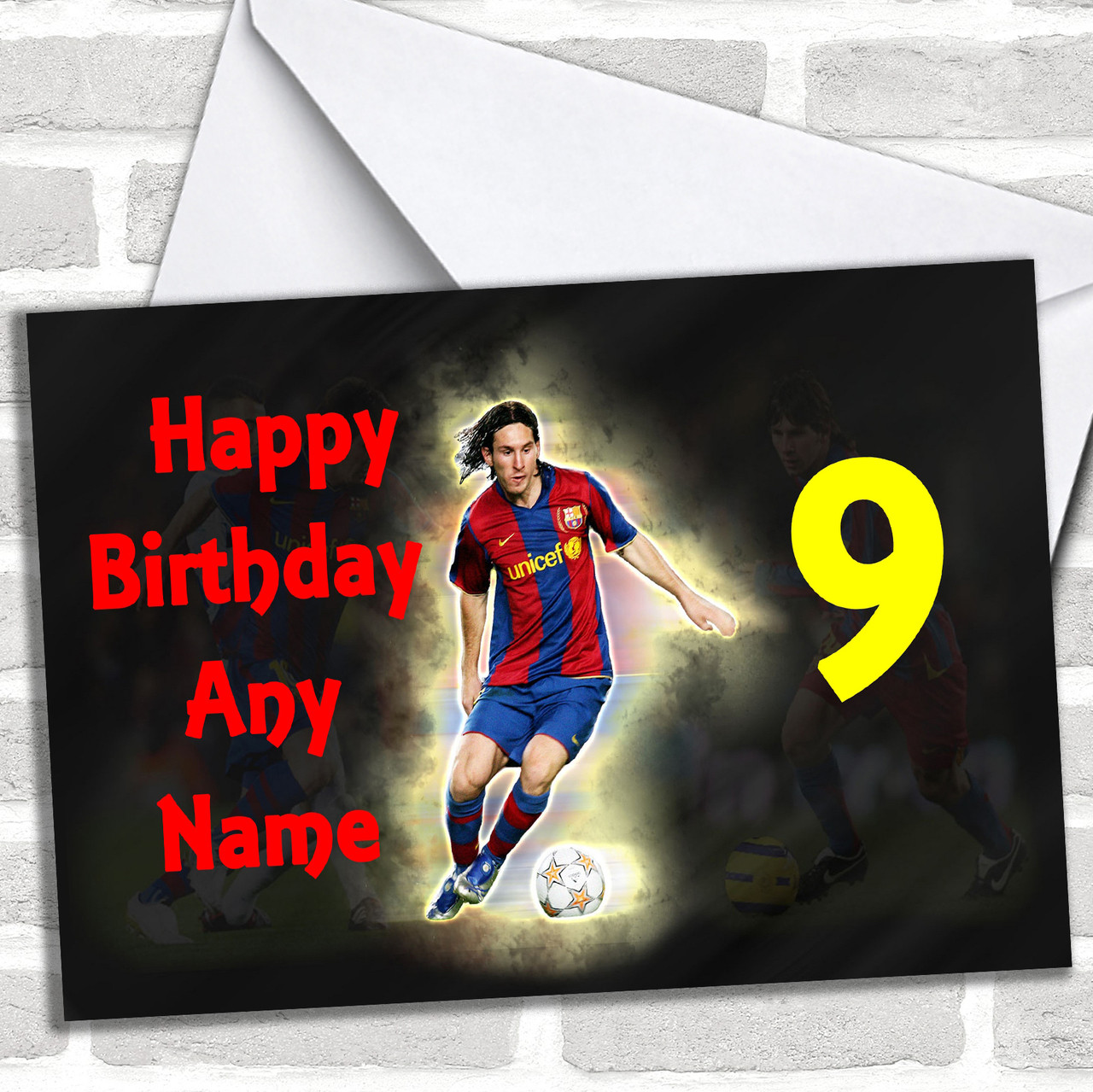 Lionel Messi Long Hair Personalized Birthday Card Red Heart Print