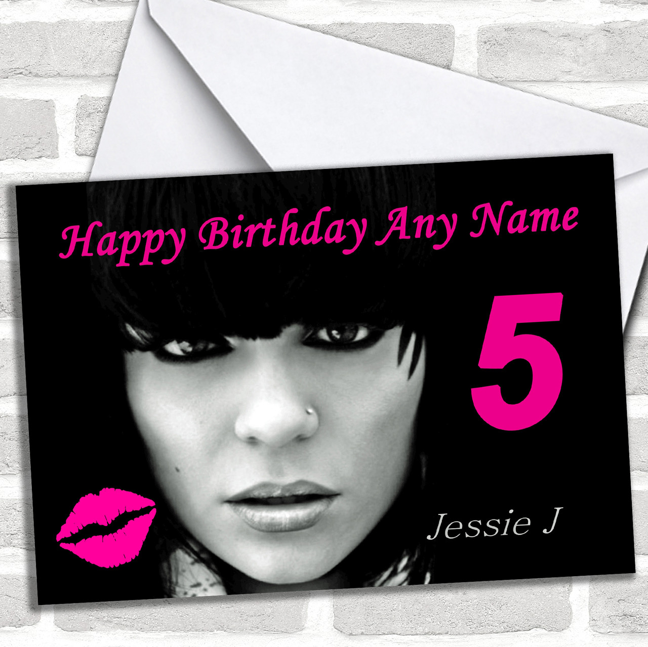 Jessie J Black & White Personalized Birthday Card - Red Heart Print