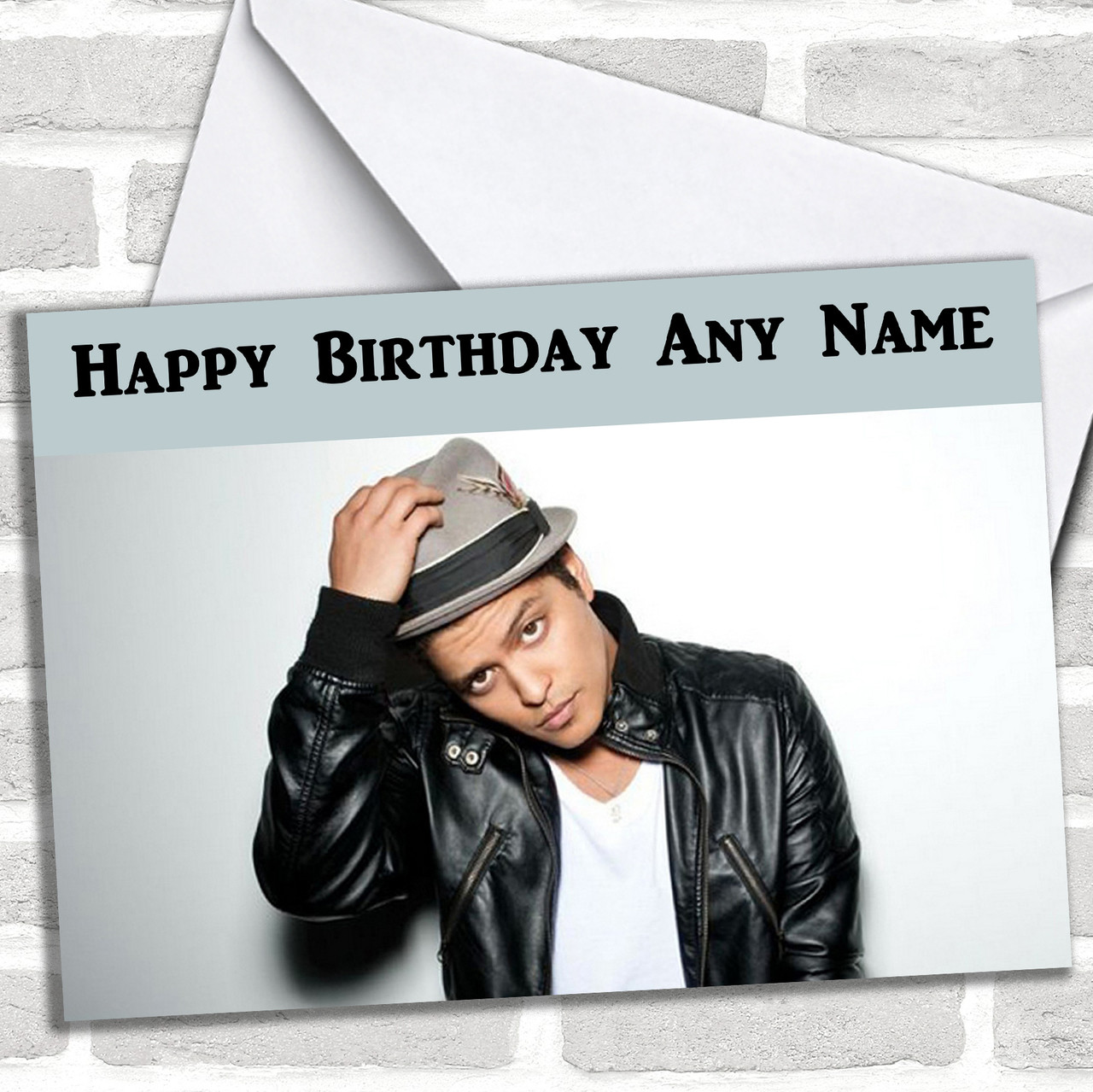 Bruno Mars Happy Birthday Card Bruno Mars Blue Personalized Birthday Card - Red Heart Print