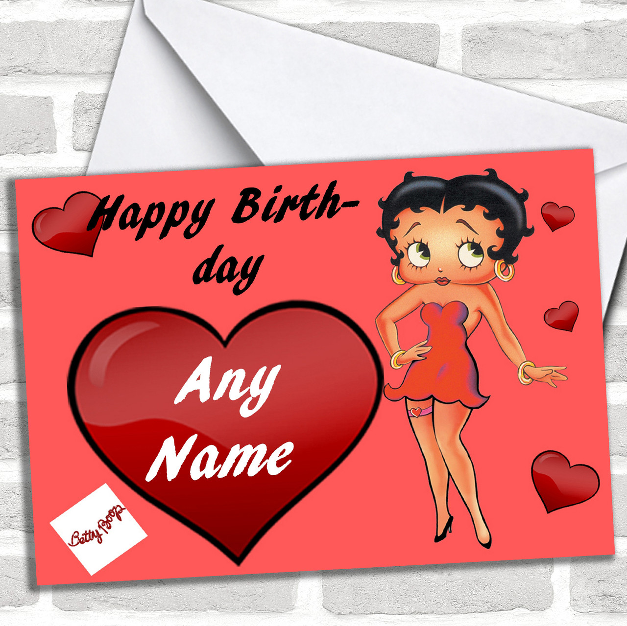 Big Boobs Personalized Birthday Card - Red Heart Print