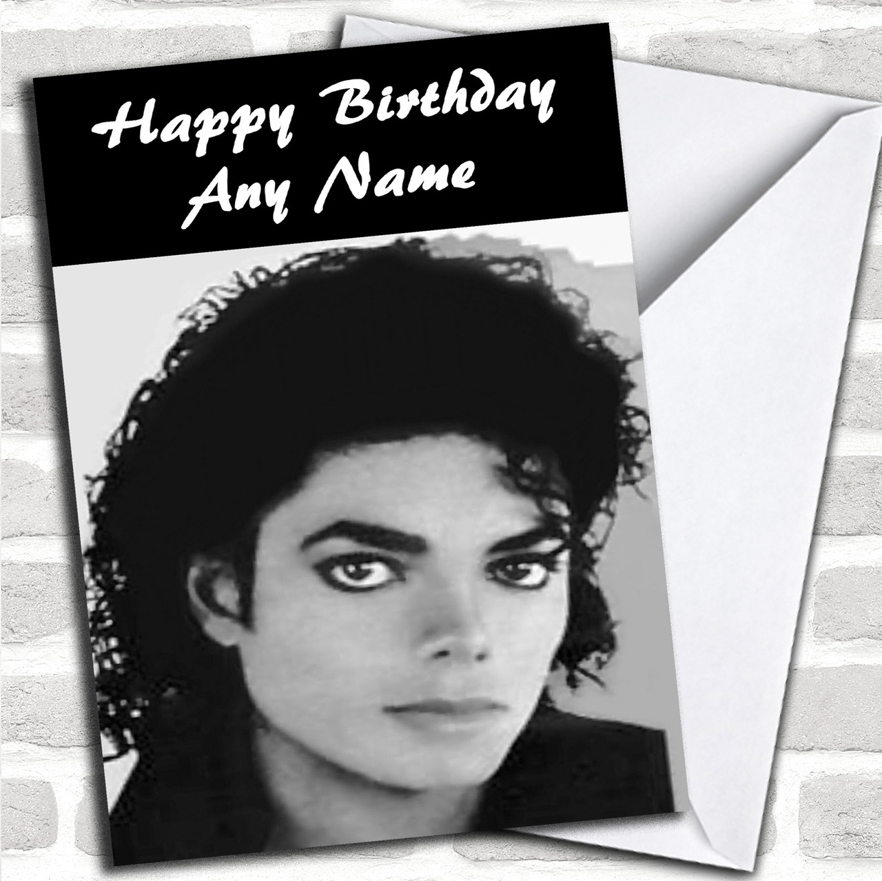 Michael Jackson Black & White Personalized Birthday Card - Red Heart Print