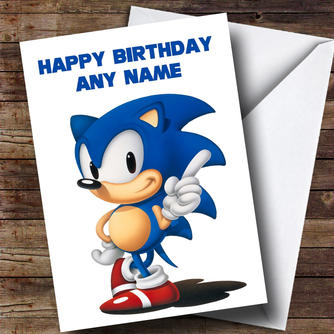 Personalized White Sonic The Hedgehog Childrens Birthday Card Red