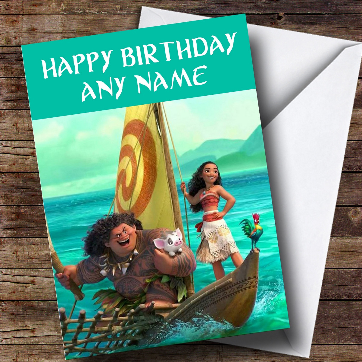 Personalized Disney Moana Children's Birthday Card - Red Heart Print