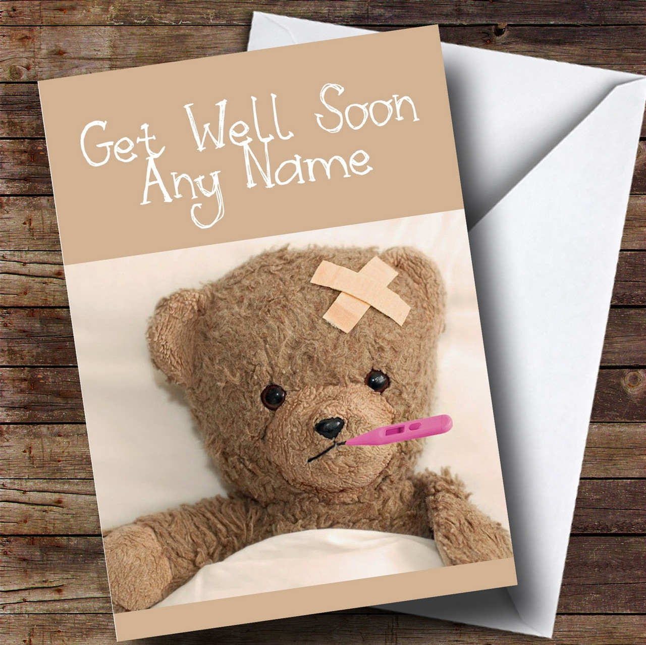 Personalized Poorly Teddy Bear In Bed Get Well Soon Card