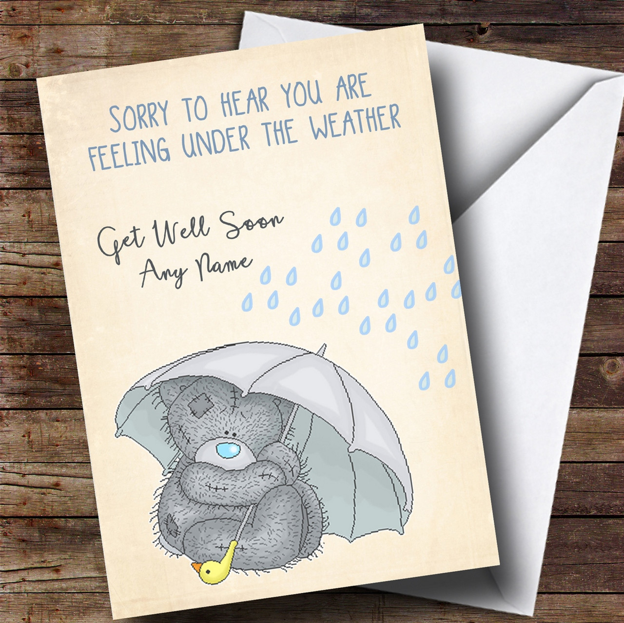 Personalised Get Well Soon Card Teddy Bear cute Rainbow 