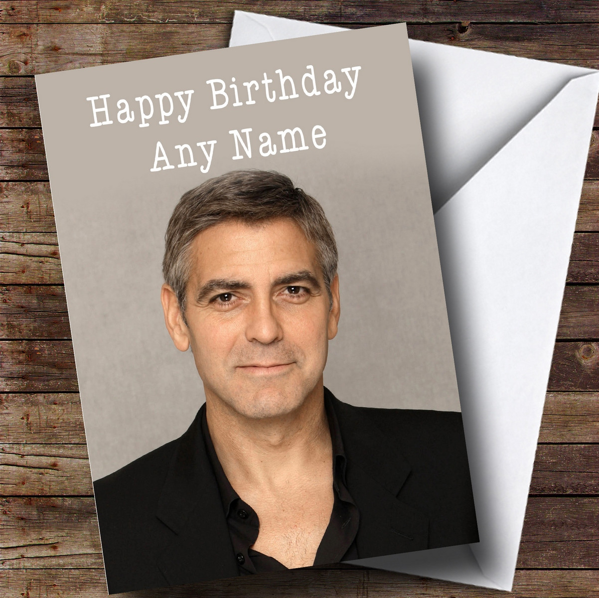 Personalized George Clooney Celebrity Birthday Card - Red Heart Print