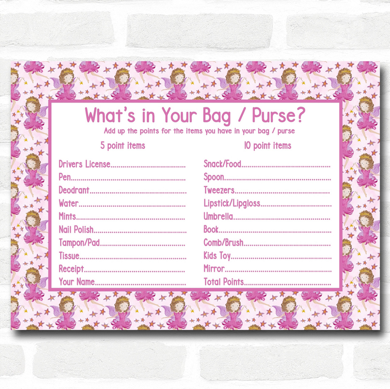 Girl Fairy Baby Shower Games What S In Your Bag Purse Cards Red Heart Print - peach s umbrella roblox