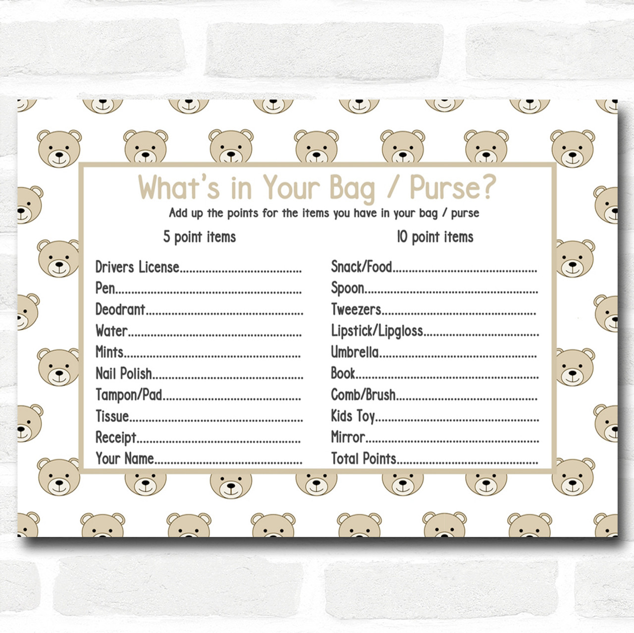 What's in Your Purse Shower Game, Honey Bee Baby Shower Game, Neutral,  INSTANT DOWNLOAD - Etsy India