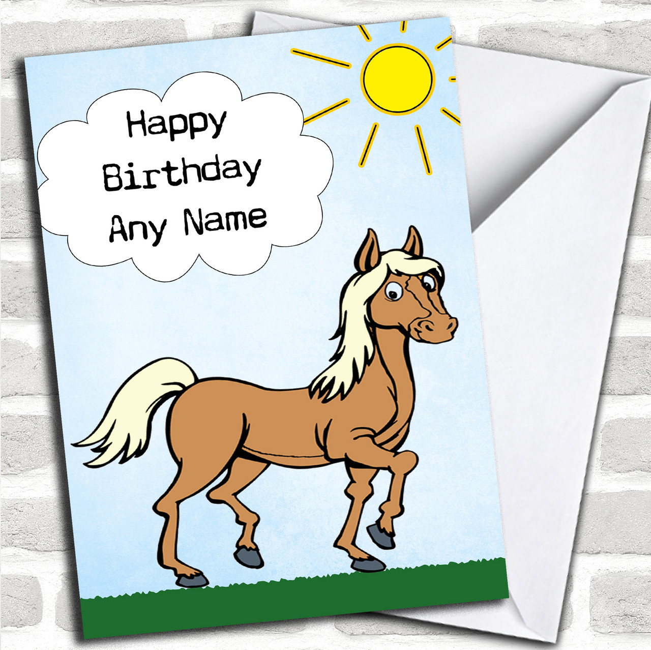 Palomino Horse & Cloud Personalized Birthday Card - Red Heart Print palomino-horse-cloud-personalized-birthday-card-red-heart-print