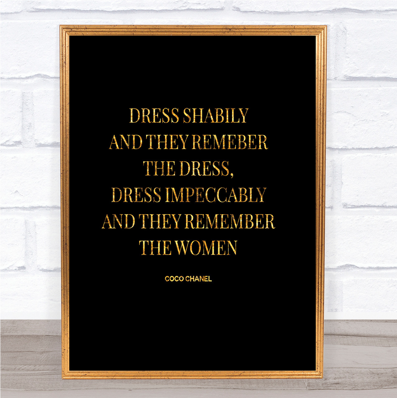 Coco Chanel Dress Quote Print Black & Gold Wall Art Picture - Red Heart  Print